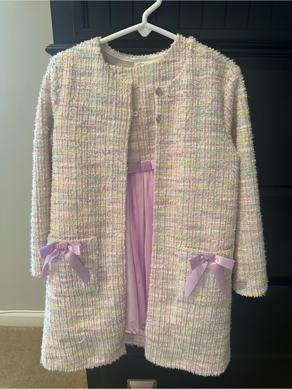 Bonnie Jean Girls 4T Pastel Tweed Coat with Lavender Tulle Dress